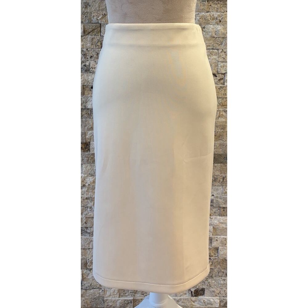 Catherine Malandrino Cream Pencil Skirt Size 4 Back Zip Minimalist Stretch Midi